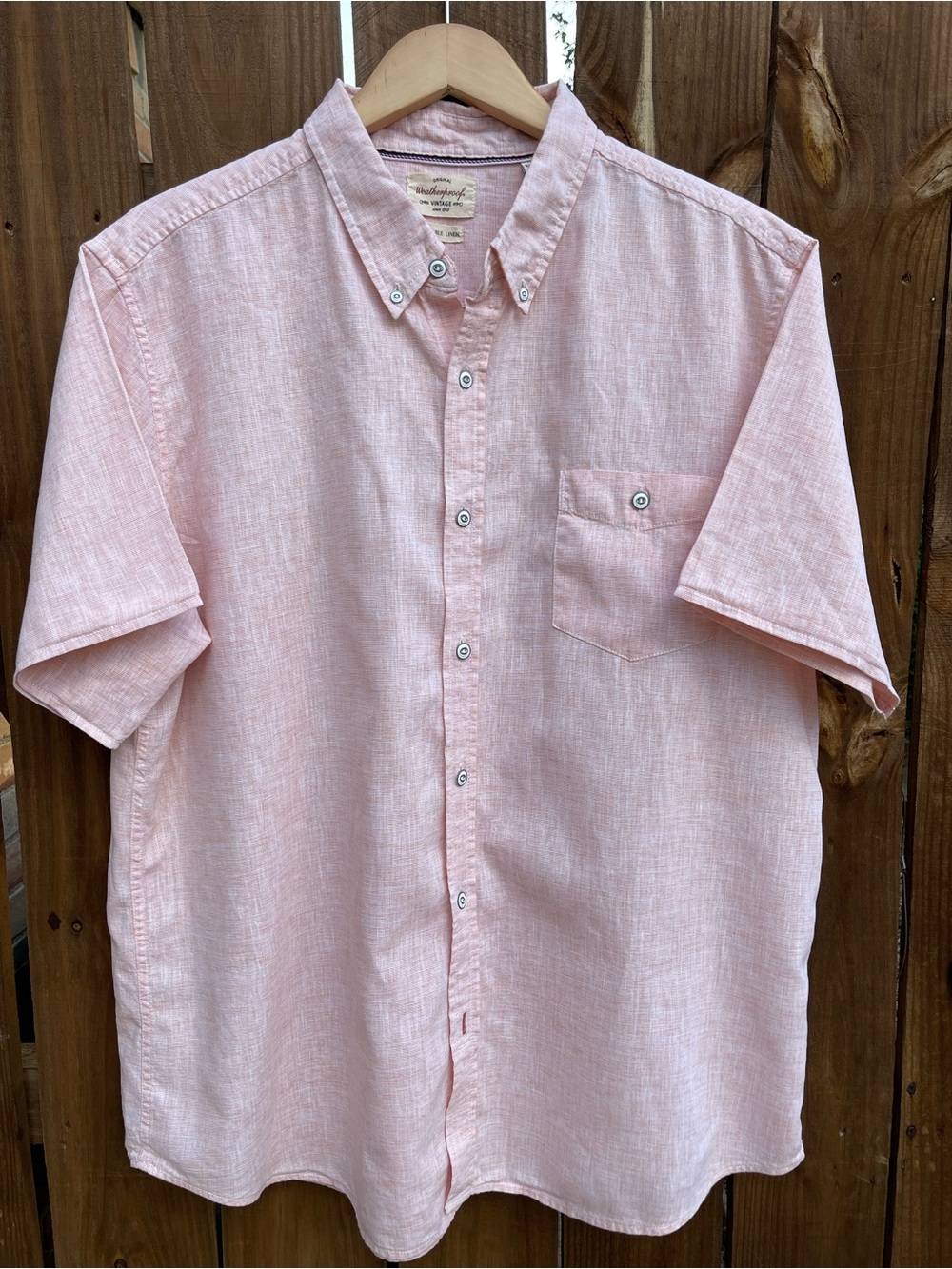 Weatherproof Vintage Men's XXL Pink Short Sleeve Washable Linen Blend Shirt